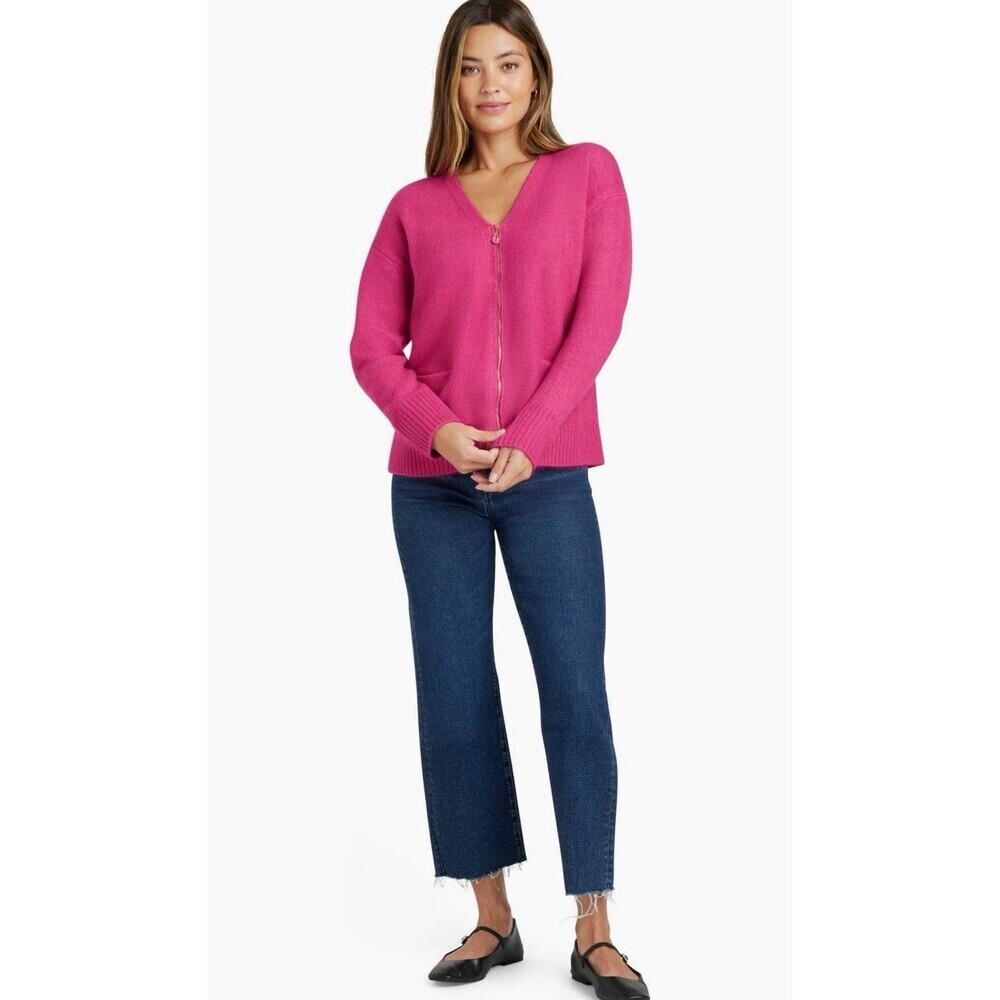 Splendid Zeena Zip-Up Cardigan Fuchsia Pockets Women’s Large Thick Warm Lounge